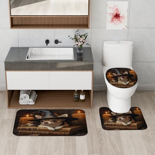 4PCS Halloween Witch Chihuahua Bath Set with Non-Slip Rug