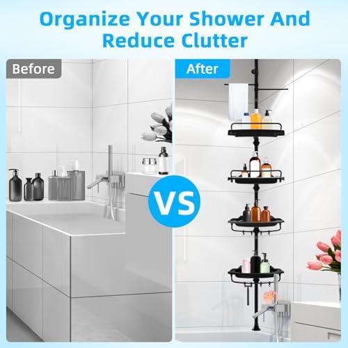 XLHOMO 32-122 Inch Corner Shower Caddy with 4 Tier Shelves 1