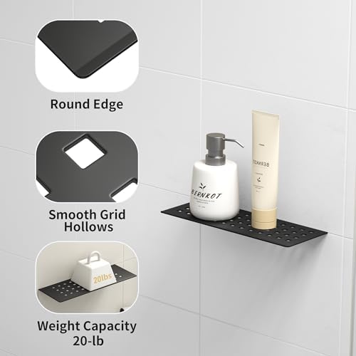 Bernkot Floating Shower Shelf 10 Inch Matte Black 304 Stainless Steel Recessed Wall Shelf for Lavatory Bath Accessories