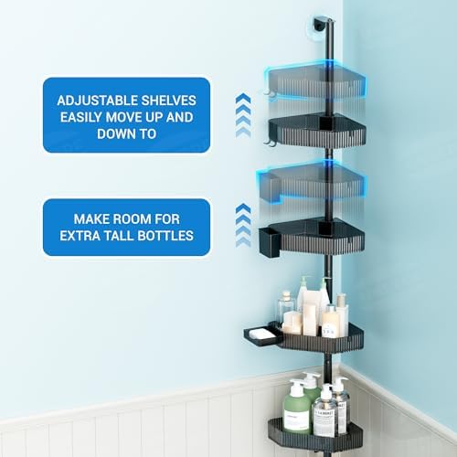 UNEEDE 60in Corner Shower Caddy Pole with 4 Adjustable Tiers