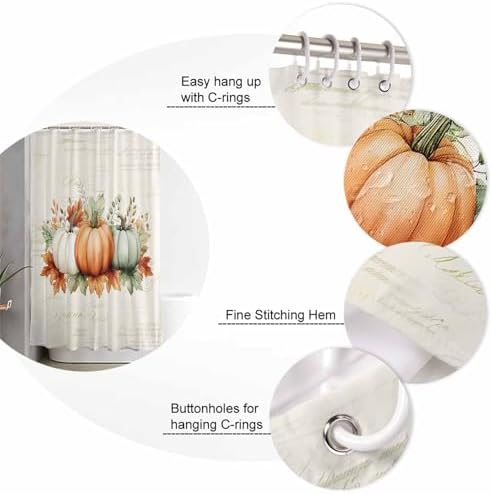 Thanksgiving Green Orange Pumpkin 4 Pc Shower Curtain Set with Non-Slip Rugs