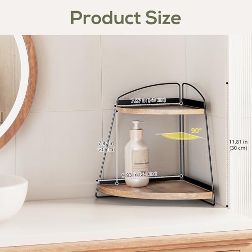 Puricon 2 Tier Corner Countertop Storage Shelf Organizer Brown Wood