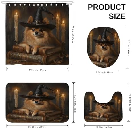 4PCS Halloween Witch Pomeranian Dog Bath Set with Non-Slip Rug