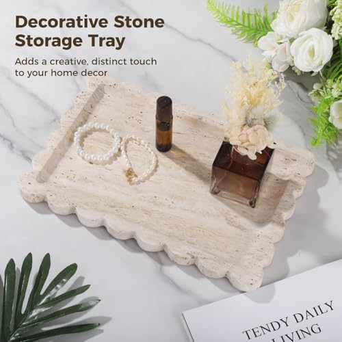 Natural Travertine Rectangle Vanity Tray 12x8in