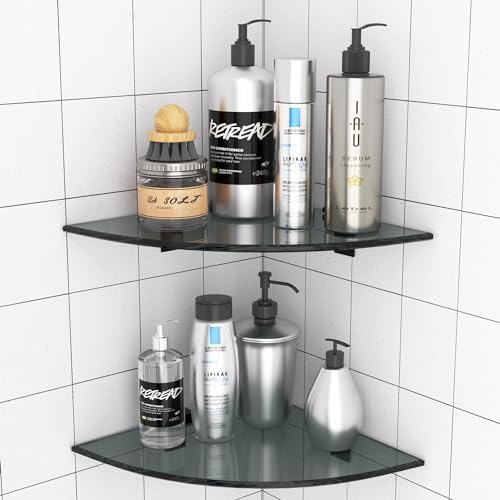 2-Pack Glass Shelf Shower Caddie Black