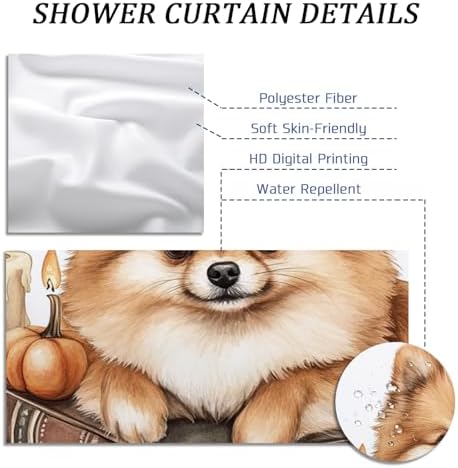 DESIHOM Fall Pomeranian Dog Shower Curtain Set 62 Inch