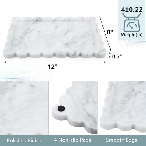 Real Natural Marble Tray 12x8 Inch for Bathroom and Kitchen