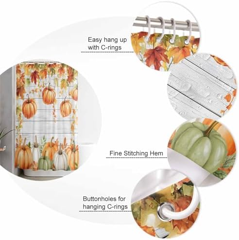 Thanksgiving Pumpkin Shower Curtain Set with 4 Pcs Mats and Rug