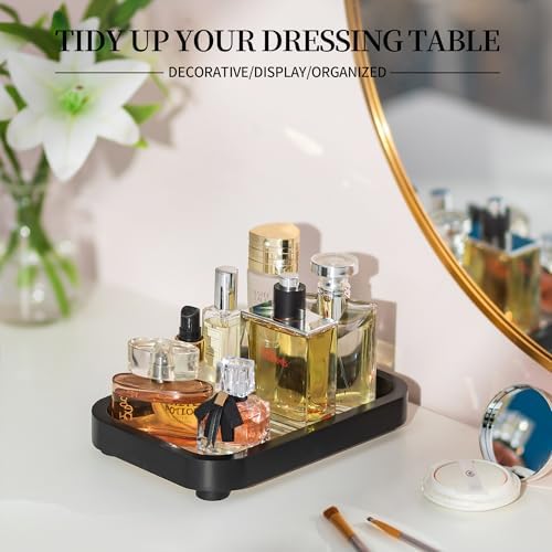 Hanobe Bathroom Vanity Perfume Tray - Black Rectangular Wood Stand Riser for Home Decor