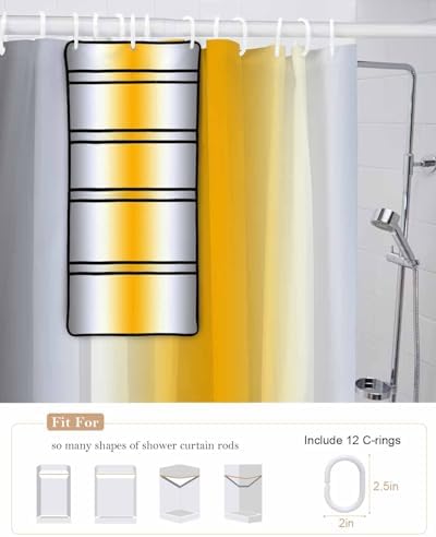Yellow Grey Gradient Shower Curtain with 10 Pockets Organizer Set