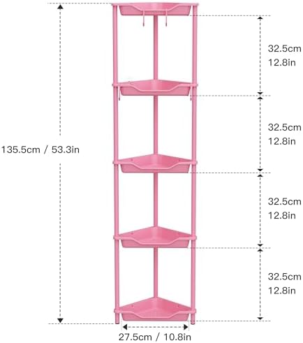 Orimade Rustproof 5 Tier Corner Shower Caddy Organizer Pink
