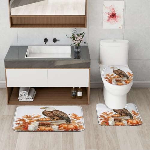 DESIHOM 4PCS Fall Eagle Bird Shower Curtain Set with Hooks