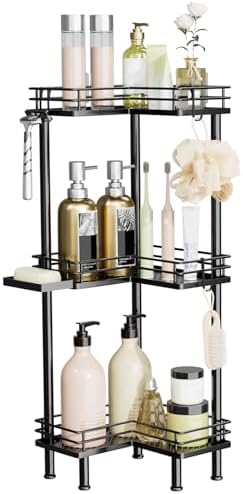 Consumest Corner Shower Caddy 3-Tier Stainless Steel Organizer with Hooks and Soap Holder