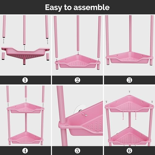 Orimade Rustproof 5 Tier Corner Shower Caddy Organizer Pink