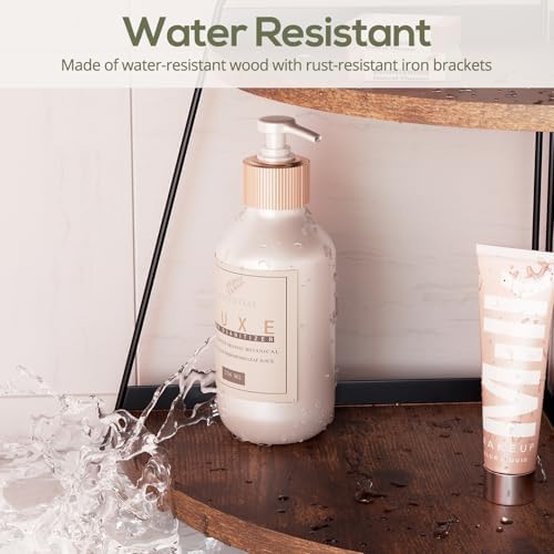 Puricon 2 Tier Corner Countertop Storage Shelf Organizer Brown Wood