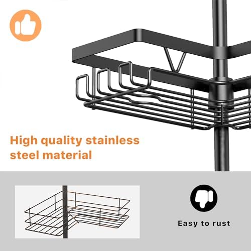 KEGII Corner Shower Organizer 6-Tier Tension Pole Caddy Black