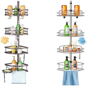 HAMITOR Corner Shower Caddy Tension Pole 4-Tier Adjustable