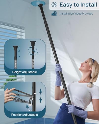 SEIRIONE Corner Shower Caddy Tension Pole 4-Tier Adjustable Rustproof Black