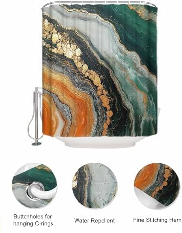 Modern Abstract Marble Shower Curtain with Organizer Set