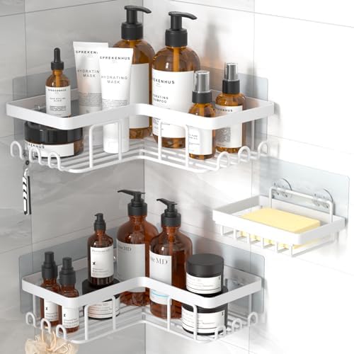 Yasonic Corner Shower Caddy with 12 Hooks and Soap Holder Rustproof Stainless Steel 3-Pack
