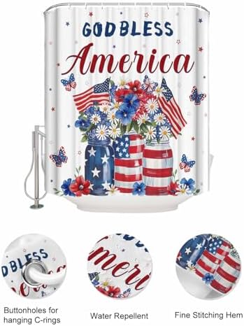 ZFUNCING Watercolor Flower Flag Shower Curtain Set