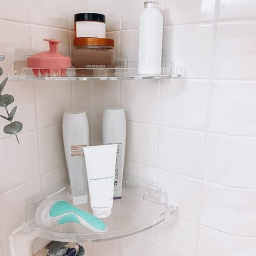 JiePai Acrylic Shower Caddy Shelf with Hooks 2 Pack