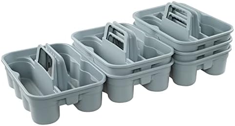6-Pack Plastic Storage Caddy with Handle Gray