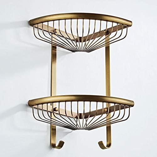 Brass Shower Caddy Basket with Hooks and Storage Shelves