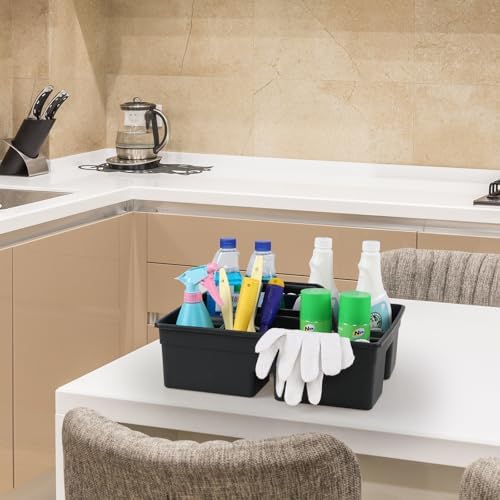 6-Pack Plastic Cleaning Supplies Storage Caddy with Handle and 3 Compartments