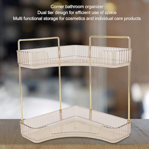2 Tier Corner Bathroom Organizer with Double Layer Metal Shelf