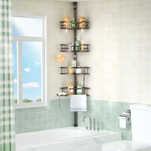 HAMITOR Corner Shower Caddy Tension Pole 4-Tier Adjustable