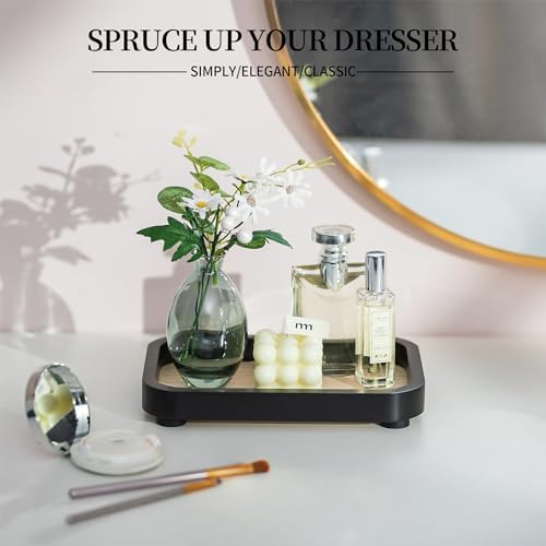 Hanobe Bathroom Vanity Perfume Tray - Black Rectangular Wood Stand Riser for Home Decor