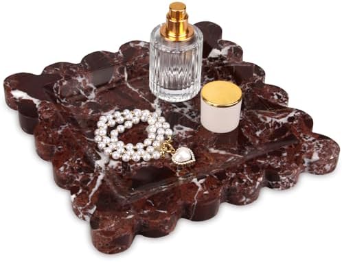 HESHIBI Square Marble Vanity Tray with Scalloped Edge