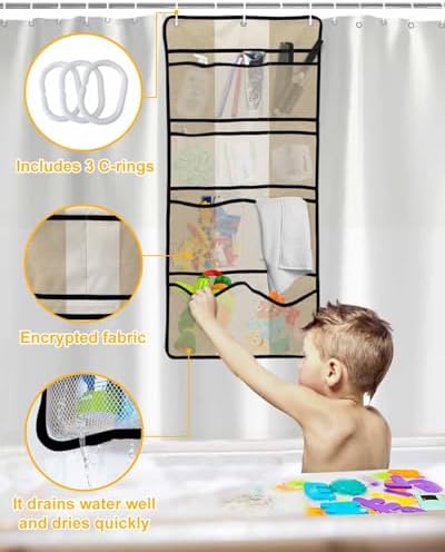 ZFUNCING Shower Curtain Mesh Organizer Set with Hooks