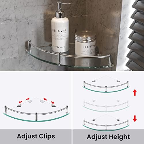 YorkHoMo Glass Corner Shelves with Rail 2 Pack