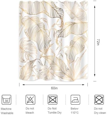 White Gold Tropical Palm Shower Curtain Set with Hooks