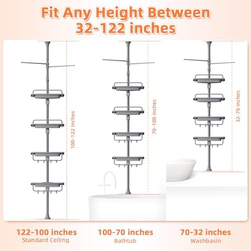 XLHOMO 32-122 Inch Corner Shower Caddy with 4 Tier
