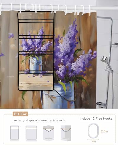 ZFUNCING Purple Lavender Waterproof Shower Curtain Set with Organizer