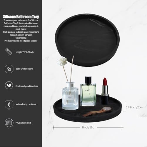 Silicone Bathroom Vanity Tray 7 Inch Marble Black
