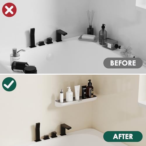 Modern Shower Shelf with Towel Bar - No Drilling