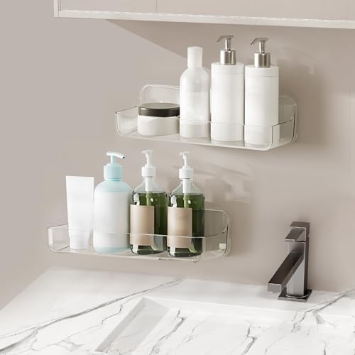 2pc Acrylic Wall Mount Organizer - No Drilling - Waterproof - Clear - Bathroom Shelves