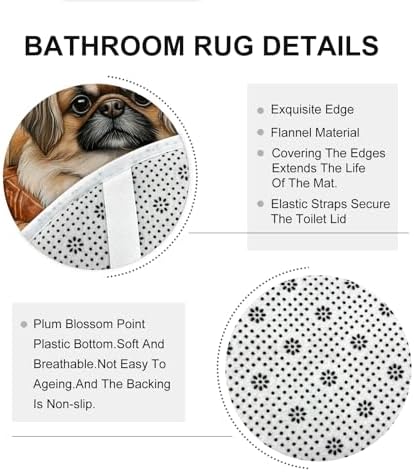 DESIHOM 4PCS Fall Pekingese Dog Shower Curtain Set with Non-Slip Rug and Toilet Lid Cover Mat
