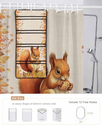 Shower Curtain with 10 Pockets and 3 Hooks