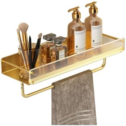 Gold Shower Caddy with Towel Bar and Acrylic Fence