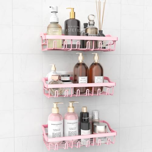 3 Pack Pink Shower Caddy Organizer Set No Drilling