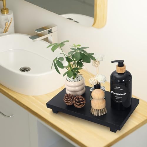 Ayiaren Black Wood Soap Dispenser Holder Organizer