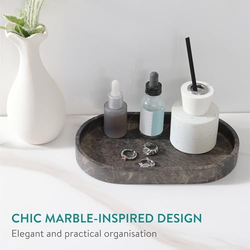 Navaris Marble-Look Round Vanity Tray - Brown Resin Organizer