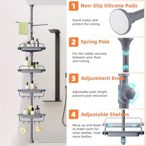 XLHOMO 32-122 Inch Corner Shower Caddy with 4 Tier