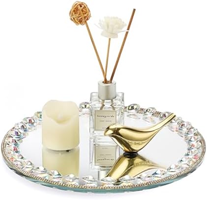 Hipiwe Round Vanity Tray with Sparkling Mirror