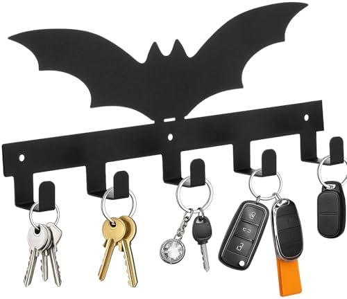 Gothic Bat Wall Decor Towel Rack with 5 Hooks